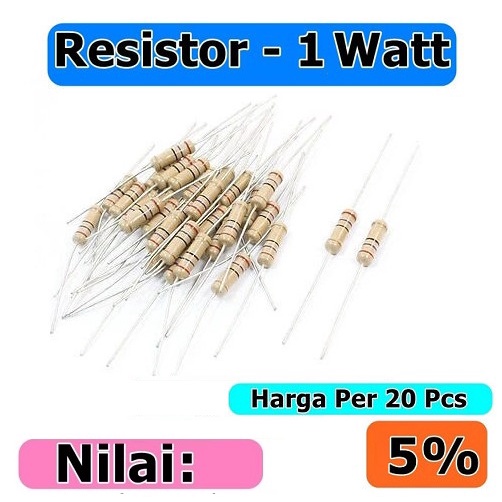 X20 Resistor 1 วัตต์ Carbon Film Tolerance 5% 1W Value R Ohm / Kilo K บรรจุ 20 ชิ้น