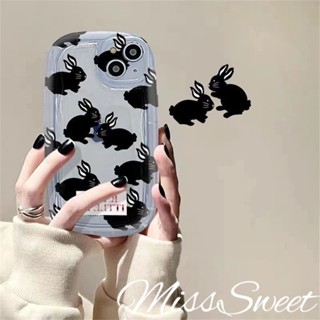 เคสป้องกันโทรศัพท์มือถือ TPU แบบนิ่ม ลายกระต่าย สีดํา สําหรับ iPhone 14 13 12 11 Pro Max X XR Xs Max 8 7 6 6s Plus SE 2020