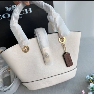 Coach Lane Bucket Bag  สีขาว สีน้ำตาลc ใบจริงสวย