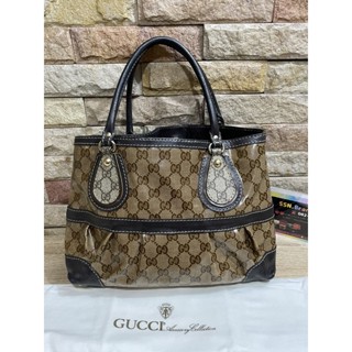 กระเป๋า Gucci Brown Coated Canvas Monogram Crytal Mix Tote