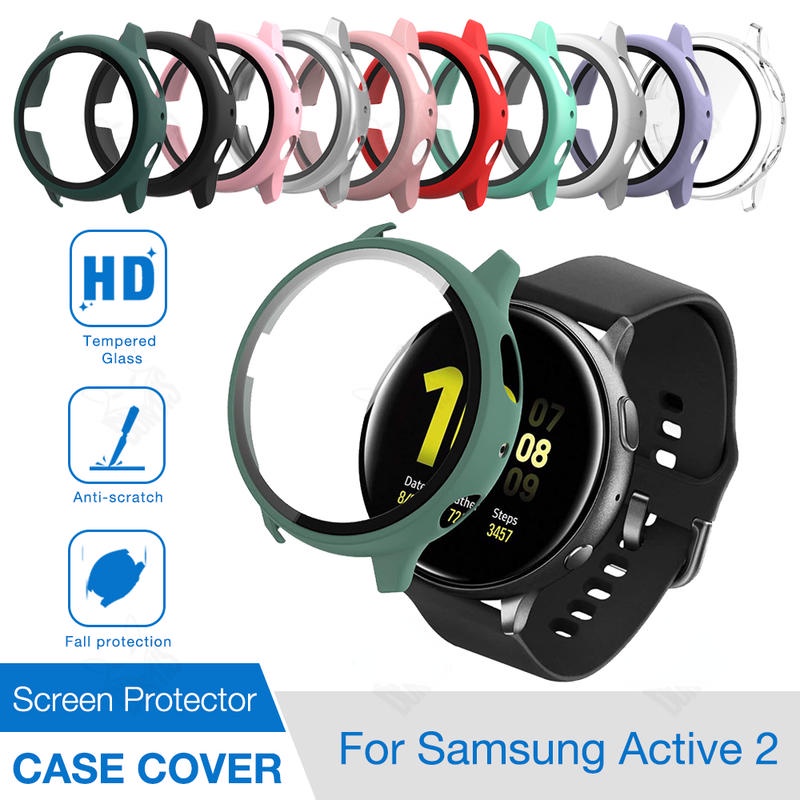 เคสแบบด้าน + ตัวป้องกันหน้าจอ สําหรับ Samsung Galaxy Watch Active 2 40 มม. 44 มม. ฝาครอบป้องกันสมาร์ทวอทช์ พร้อมกระจกนิรภัย