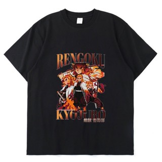 เสื้อยืดแขนสั้นลําลอง ทรงหลวม พิมพ์ลายอนิเมะ Demon Slayer Rengoku Kyoujurou แฟชั่นฤดูร้อน สไตล์เรโทร สําหรับผู้ชาย 2022