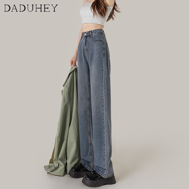 DaDuHey 2023 Early Spring Women's Retro Blue High Waist Slimming Pants Straight Wide Leg Loose Casual Fashion Jeans