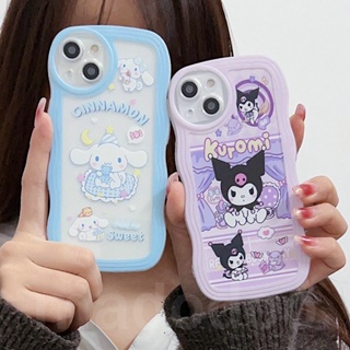 Clear Casing For iPhone 14 13 12 11 Pro Xs max Mini 7 8 6 6S Plus X XR 14ProMax 13promax 12promax 11promax 6+6S+ 7+ 8+ Waves Edge Cartoon Cinnamon Kuromi Fine Hole Shockproof Soft Phone Case Cover 1STB 15