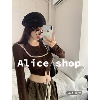 Alice  เซ็กซี่ เสื้อครอป เสื้อยืดแขนยาวผู้หญิง เปิดไหล่ 2022 ใหม่  High quality ทันสมัย ins ทันสมัย MO22113 36Z230909