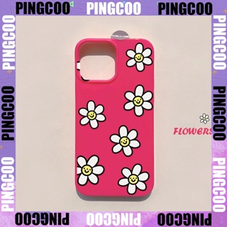 PingCoo - Candy Case For iPhone 14 13 12 11 Plus Pro Max XR TPU Soft Glossy Pink Case Smiley Flowers Camera Protection Shockproof Back Cover