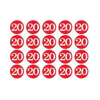 สติ๊กเกอร์ตัวเลข ระบุตัวเลข สติกเกอร์เลข (ตัวเลข20,25,30,35,40) ขนาด 4x4ซม. สีแดงเลขขาว 1แผ่น 20ดวง รหัส [E-061]