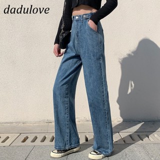 DaDulove💕 New Korean Version of Ins Waist Adjustable Jeans High Waist Loose Light-colored Wide-leg Pants