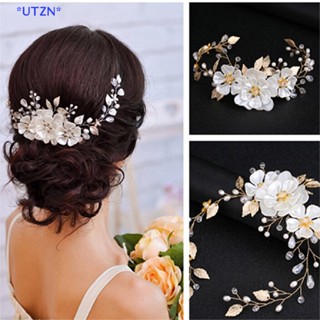 UTZN&gt; Women bridal white flower rhinestone pearl hair clip wedding hair accessories new