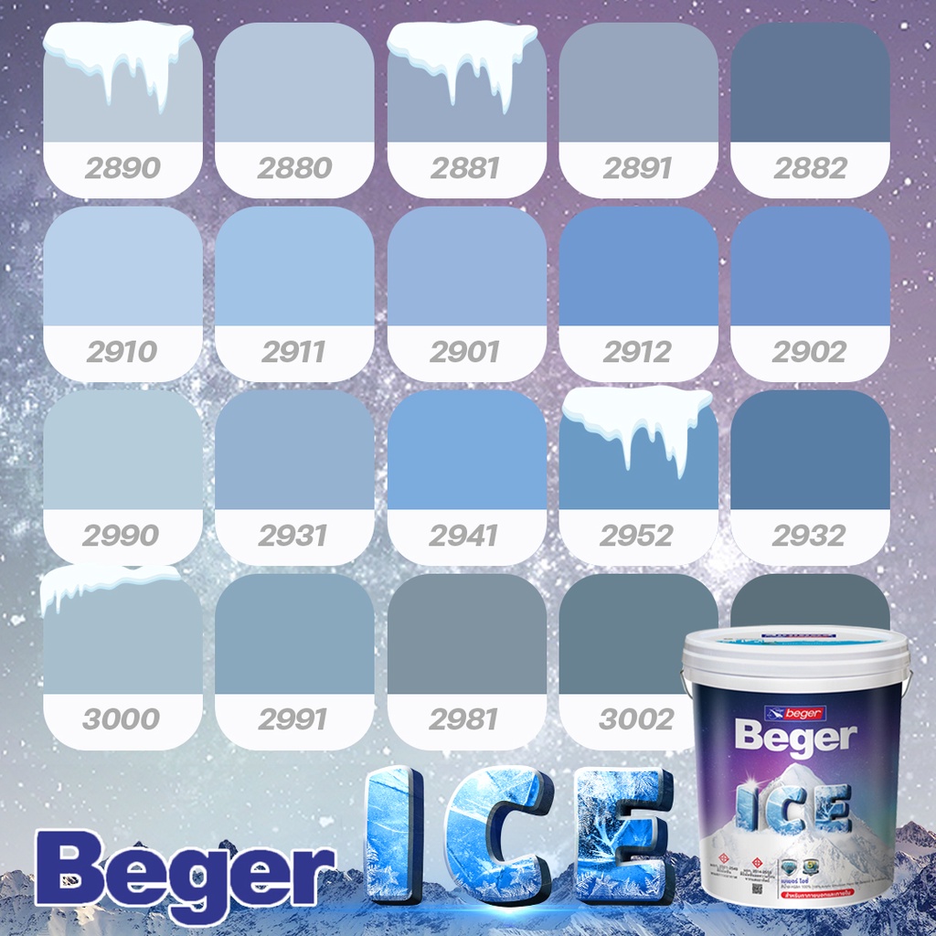 สีทาบ้าน 18 ลิตร Beger สีฟ้า คราม กึ่งเงา Beger ICE สีทาภายนอกและใน เช็ดล้างได้ กันร้อนเยี่ยม เบเยอร์ ไอซ์