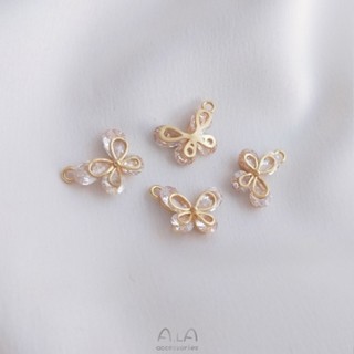 จี้สร้อยคอ สร้อยข้อมือ ต่างหู แฮนด์เมด รูปผีเสื้อ ประดับเพทาย สีทอง 14k diy