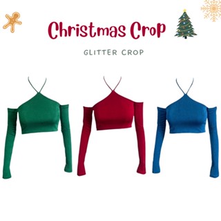 Christmas crop 🎄🎁 เสื้อคล้องคอแขนยาว ผ้ากริตเตอร์