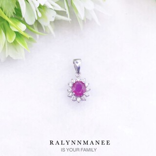 J6404 จี้พลอยทับทิมแท้ ( Ruby ) ตัวเรือนเงินแท้ 925 ชุบทองคำขาว