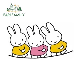 Earlfamily สติกเกอร์ ลายการ์ตูน Miffy กันรอยขีดข่วน สําหรับติดตกแต่งรถยนต์ 13 ซม. x 7.1 ซม.