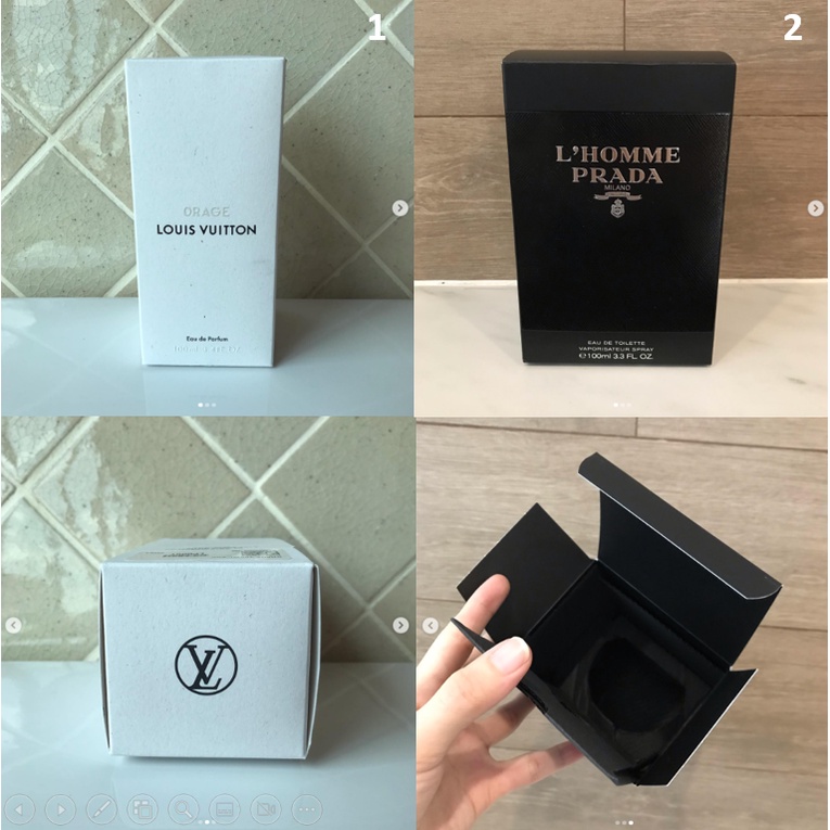 กล่อง กล่องเปล่า กล่องน้ำหอม แบรนด์ LOUIS VUITTON รุ่น ORANGE และ PRADA L'HOMME ของแท้ สภาพสวย