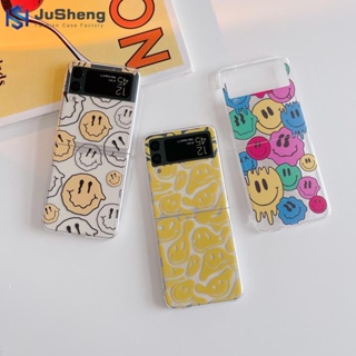 Jusheng เคสโทรศัพท์มือถือ ลายหน้ายิ้ม พร้อมสายคล้องมือ สําหรับ Samsung Z Flip4 Z Flip3