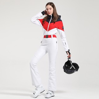 New one-piece ski suit womens double-board slim waist-proof windproof Waterproof warm ski suit pants set IIV9