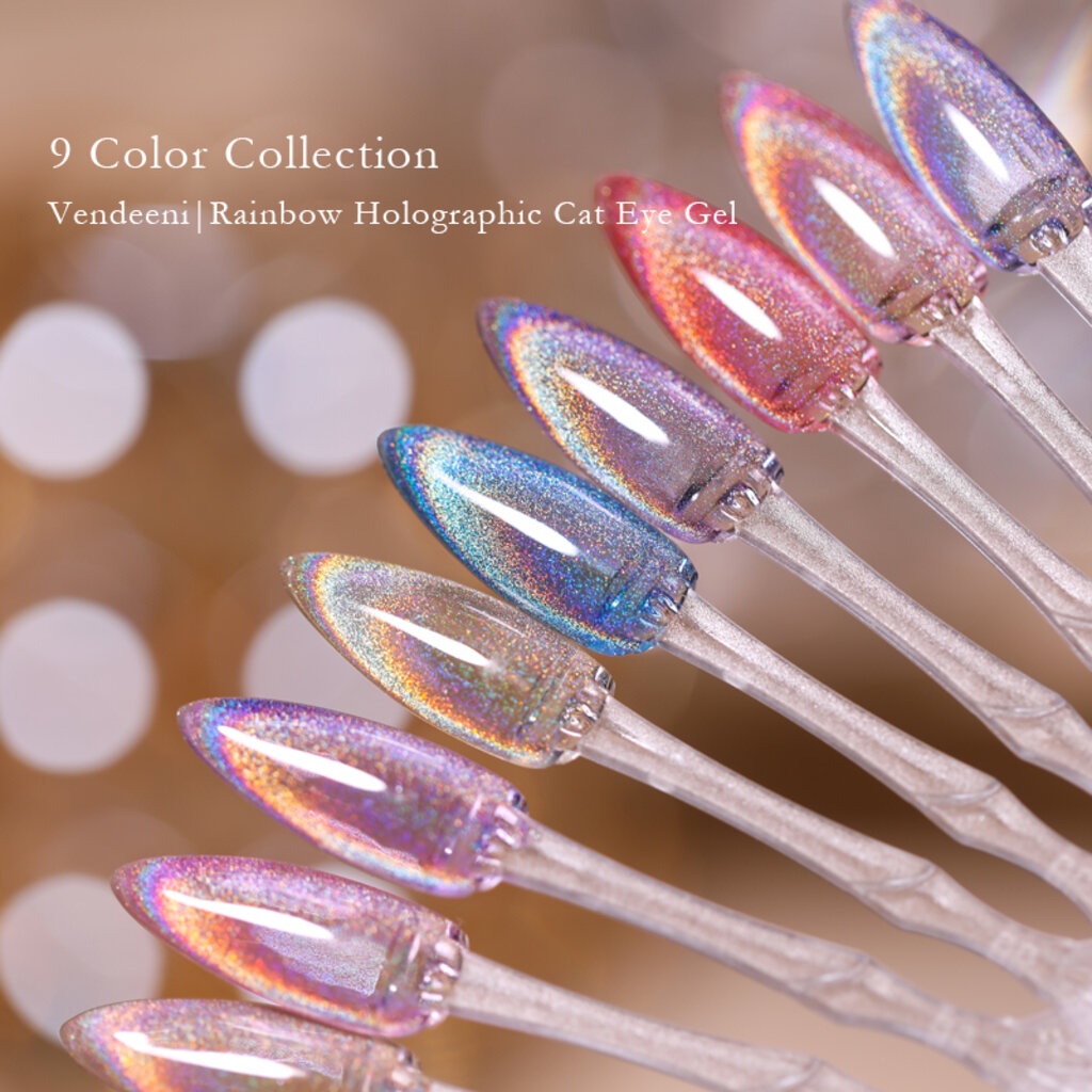 Vendeeni [ Cat Eye Rainbow Holographic ชุด9สี ] ยาทาเล็บโฮโลแกรม 9D สีเจล สีลูกแก้ว โฮโลแกรม 6ml ลูก