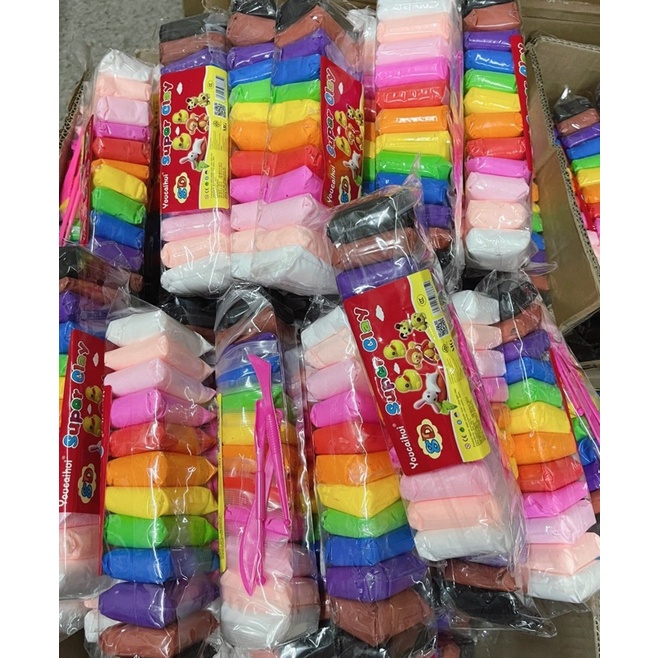 แป้งโดว์ ดินเบา 12 สีพร้อมอุปรณ์ ดินเบามินิ ดินเบา 1แถว12สี 10 แถว พร้อมส่ง