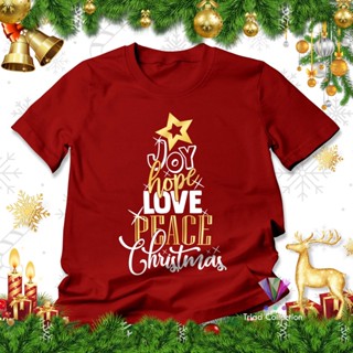 เสื้อยืด พิมพ์ลายคริสต์มาส Merry Christmas | Joy Hope Love Peace A2960 จอยหวัง รักสันติภาพ | เสื้อยืด สําหรับผู้ใหญ่ และ