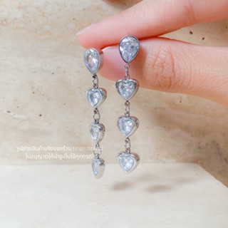 (สั่งจอง) FAV TINARI 89 heart cz diamond earrings silver ต่างหู เพชรหัวใจ ตุ้มหู ออกงาน แบบยาว