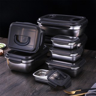 Lunch Box 304 Stainless Steel Refrigerator Storage Box Sealed Box Fruit Vegetable Kimchi Bucket Bento Box Microwave Lunc