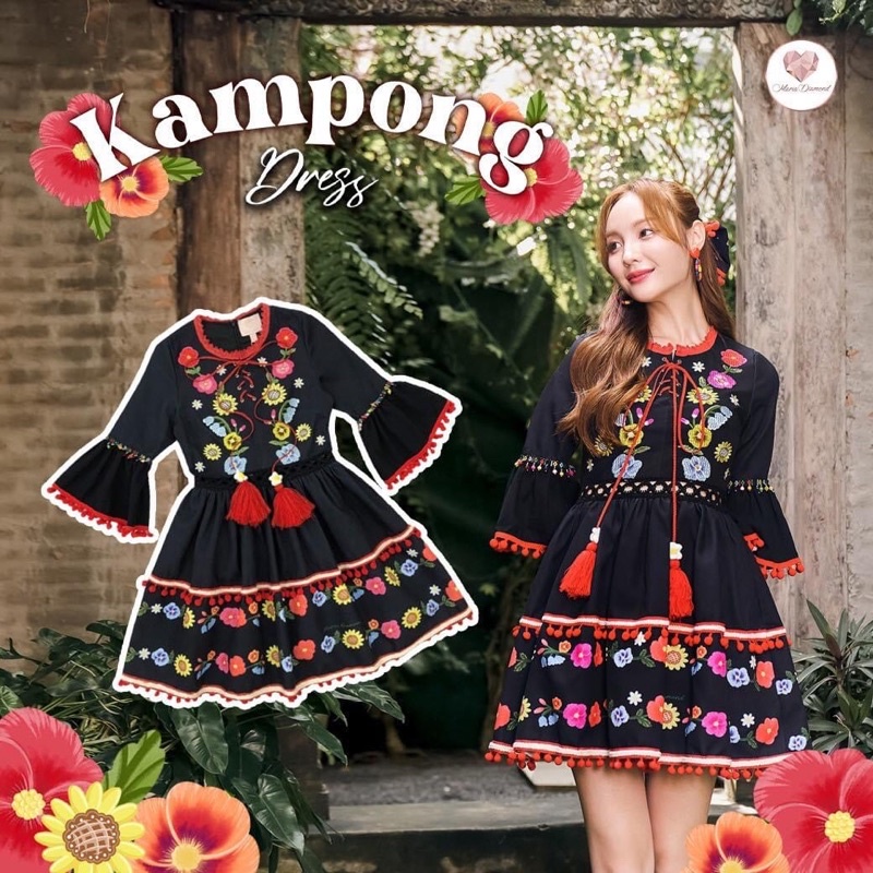 Kampong Dress 🖤❤️ งานดีเทลละเอียด คุ้มราคา ป้าย Maria dimond มือ2 งานสะสม