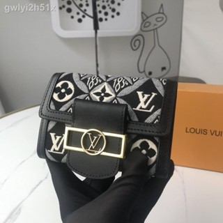 ♗[With Box] Lv 2022 New Style Ladies Short Folding Wallet, Equipped With Elegant Calfskin Ornaments Embellishment Fashio