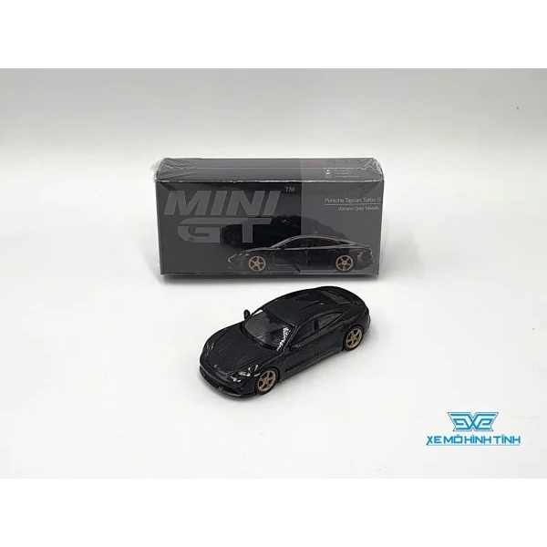 Porsche Taycan Turbo S Volcano Grey Metallic LHD 1:64 MiniGT รถโมเดล (สีดํา)