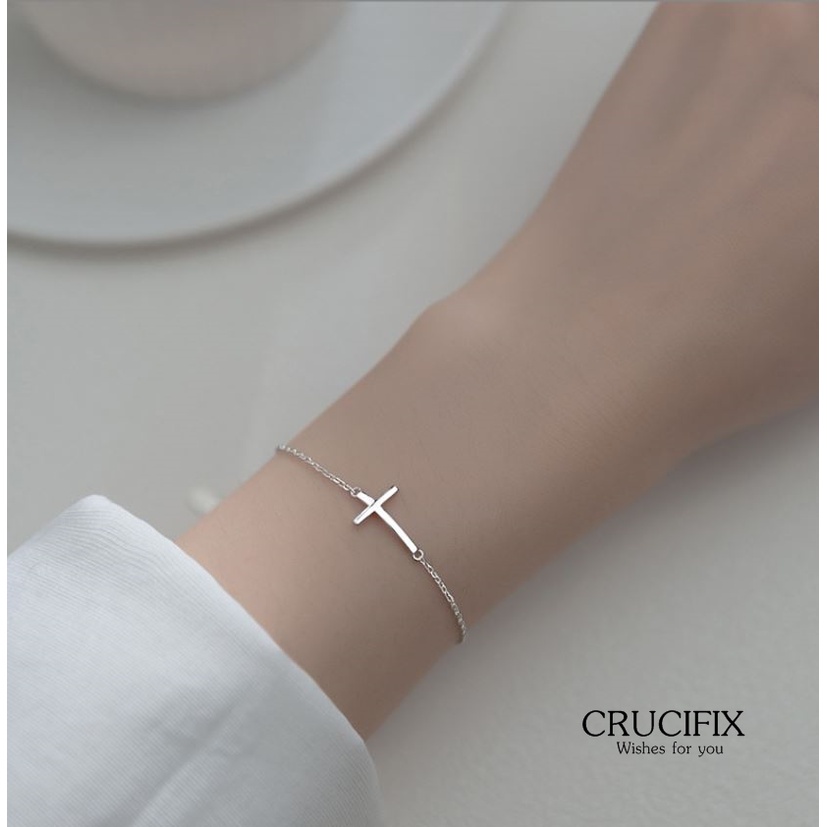 สร้อยข้อมือเงินแท้ 92.5% Crucifix bracelet B-23 ไม้กางเขน ขนาดความยาว 16+3 cm