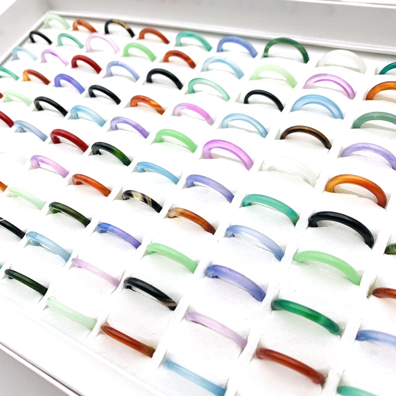 10ชิ้นธรรมชาติสตรีอาเกตวงแหวนคริสตัลใส หลากสี แฟชั่นอินเทรนด์เครื่องประดับพรรคกว้าง3มม