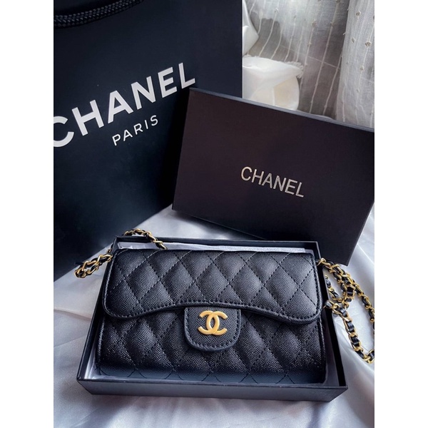 กระเป๋า Chanel  flap long wallet with chain สุดหรู🖤✨