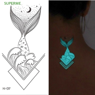 Superme สติกเกอร์รอยสักชั่วคราว แบบเรืองแสง กันน้ํา สีฟ้า