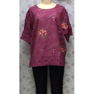 เสื้อสาวอวบเสื้อคุณแม่สาวอวบอก50"ผ้าลินินผสมฝ้ายลายปักใส่ออกงานใด้จ้า