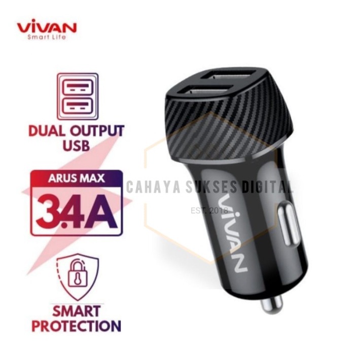 Vivan CC02C 3 4A Car Charger Smart IC Quick Charging cool K2Z6 multifunction NEW Pay on Delivery ยาว