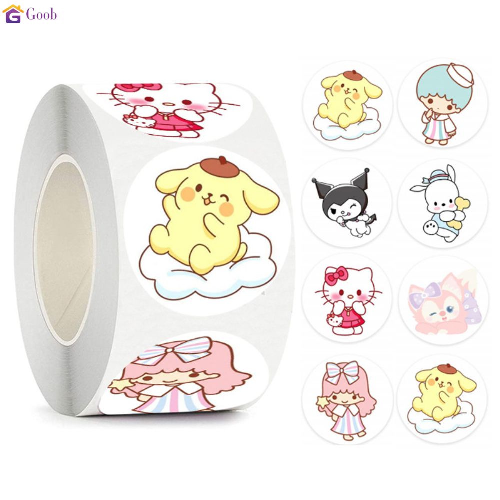 500ชิ้น/ม้วนสติกเกอร์สัตว์น่ารัก Hello Kitty/Cinnamon ตกแต่งกระดาษสติกเกอร์สำหรับของเล่นเด็กของขวัญ【Goob】