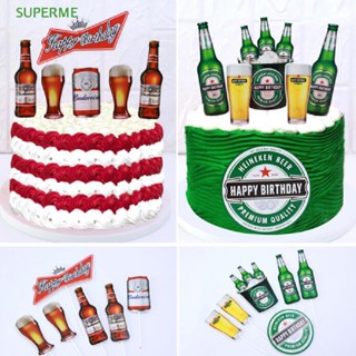 Superme ป้ายธง Happy Birthday สําหรับตกแต่งเค้ก เบียร์ งานแต่งงาน ปาร์ตี้ 6 ชิ้น ต่อชุด