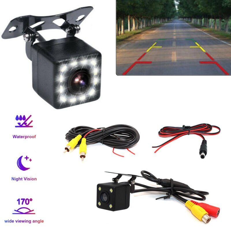 12 Led HD Night Vision กล้องมองหลังรถยนต์ 170° กล้องที่จอดรถย้อนกลับมุมกว้างกันน้ํา ซีซีดี นํา กล้องตรวจสอบการสํารองข้อมูลอัตโนมัติ