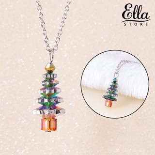 Ellastore123 สร้อยคอโซ่ จี้คริสตัลปลอม รูปต้นคริสต์มาส เครื่องประดับแฟชั่นสตรี