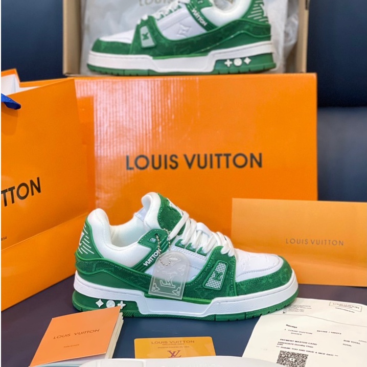 Lv Trainer รองเท้าผ้าใบสีดํา LV สีเขียววัวสีฟ้า LV สีชมพูรองเท้าผ้าใบ LV สําหรับผู้ชายและผู้หญิง / G