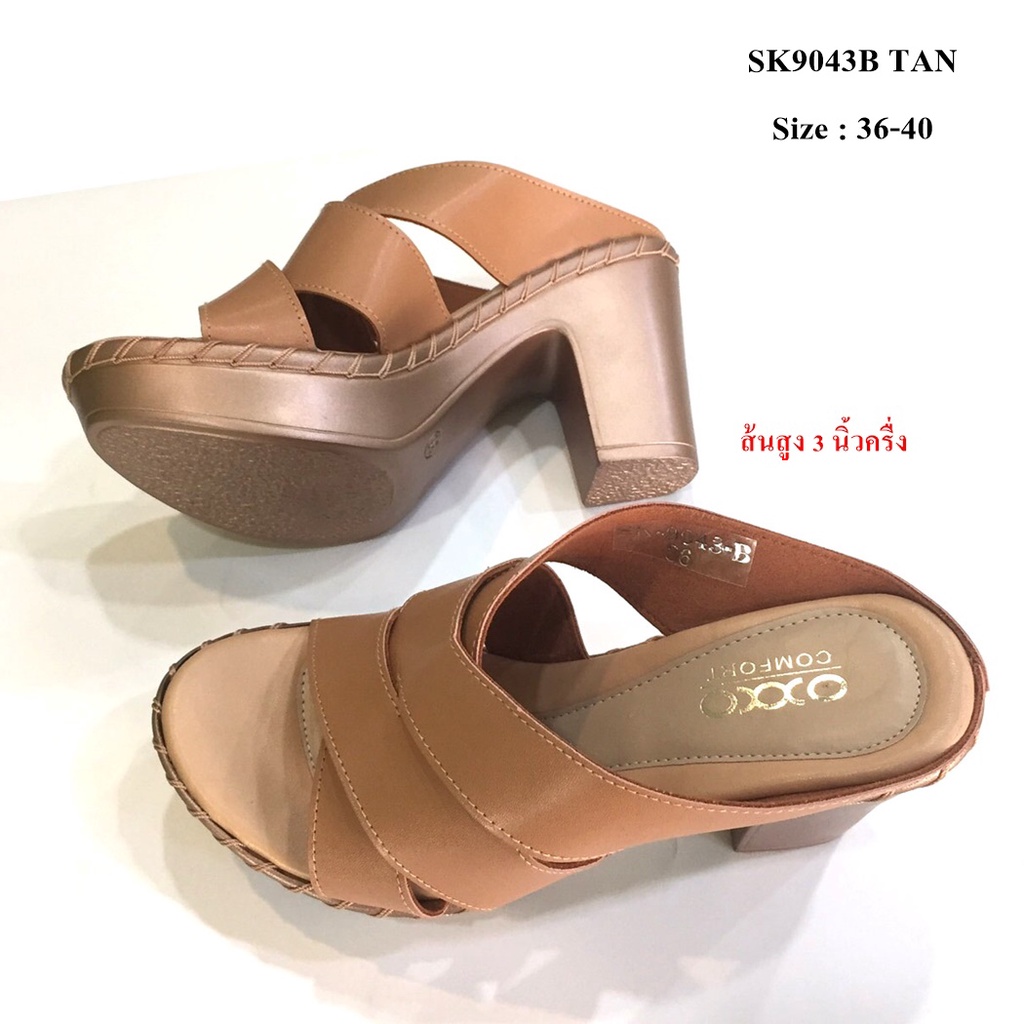 prettycomfort รองเท้าแฟชั่น ส้นสูง แตะเพื่อสุขภาพ ใส่กระชับเก็บรูปเท้า ส้นพียูเย็บเชือก SK9043