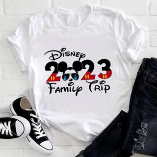 Cartoon Funny  New Year clothes T-shirt  Fashion Family Vacation Ropa Mujer Short Sleeve Basic White Tops 2023