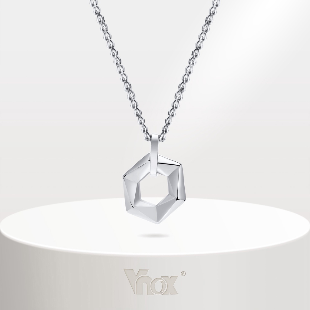 Vnox สร้อยคอโซ่ จี้หกเหลี่ยม ทรงเรขาคณิต ซ้อนกันได้ เครื่องประดับแฟชั่น สําหรับผู้ชาย