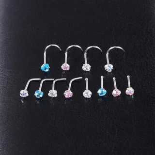 1 ชิ้นคริสตัลสีสันสดใสสแตนเลสจมูกเจาะรอบหัวใจ Star CZ Studs Nostril เครื่องประดับ