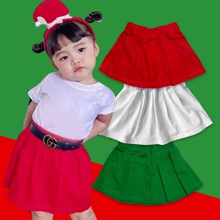 กระโปรงสีพื้น เอวยืด ผ้า cotton #Xmas #กระโปรงเด็ก