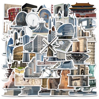 สติกเกอร์ กันน้ํา ลายการ์ตูน World Famous Buildings น่ารัก สําหรับติดตกแต่งหมวกกันน็อค 10 65 ชิ้น