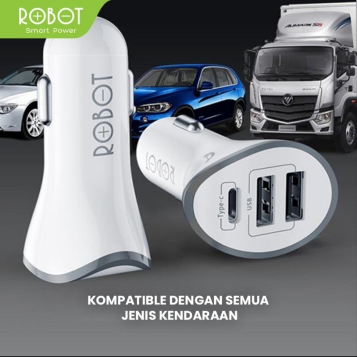 ROBOT RT C08 car Charger 3 พอร์ต USB & type C NEW Q6G7 โมเดิร์น Pay on Delivery อเนกประสงค์ BIG CAN 
