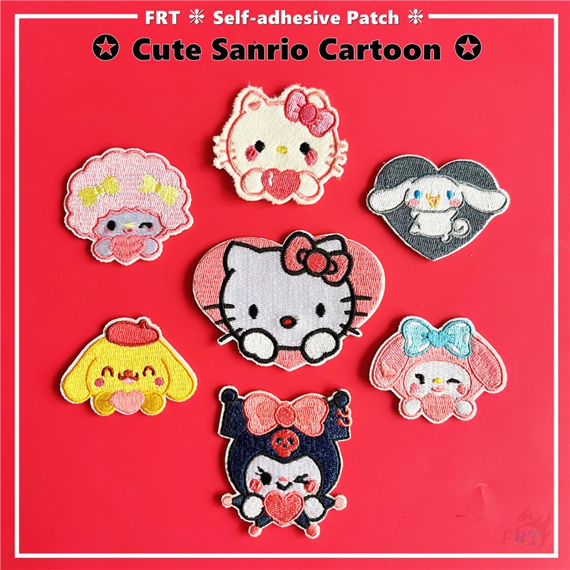 แผ่นสติกเกอร์ ลายการ์ตูน Cinnamoroll Hello Kitty Melody Kuromi Pom Pom Purin มีกาวในตัว แผ่นแพทช์รีดติดเสื้อ สําหรับตกแต่งเสื้อผ้า กระเป๋า DIY 1 ชิ้น