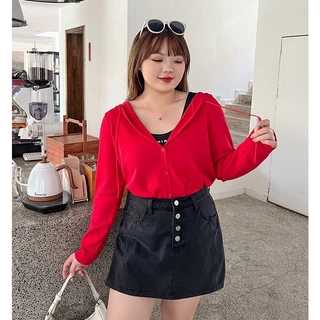 CiCi Plus+(3265)เสื้อไหมพรมแขนยาวมีฮู้ด กระดุมหน้า ใส่คลมหรือใส่เดี่ยวก็ปังมากสาวอวบอ้วน