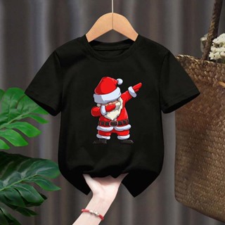 Merry Christmas ใหม่แฟชั่น Funny Santa ของขวัญกราฟิกเด็กสีดำเสื้อเด็กแขนสั้นเสื้อยืดลำลอง Tops Teeเสื้อยืด 471